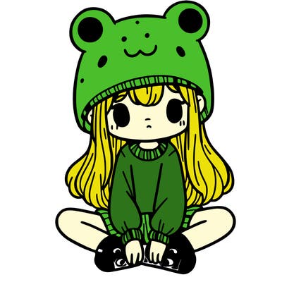 a girl wearing a frog hat and some frog socks