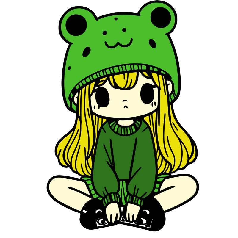 a girl wearing a frog hat and some frog socks