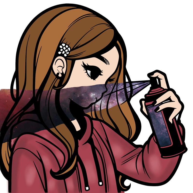 a realistic girl spray painting