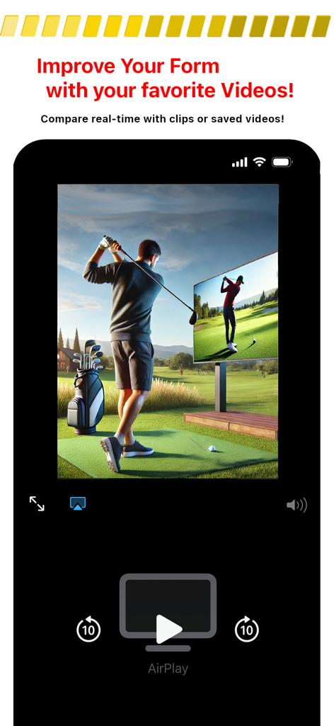 RePlayCamera - A golfer using RePlayCamera to compare his live swing with a saved professional video for form improvement