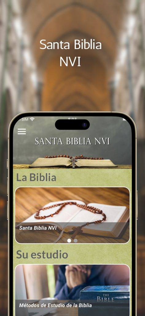 Santa Biblia NVI - Interfaz principal de la aplicación Santa Biblia NVI que muestra secciones de lectura y estudio de la Biblia