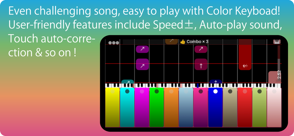 PianiCian - PianiCian app interface showing a 12-key colorful digital piano with falling music blocks for a rhythm game experience