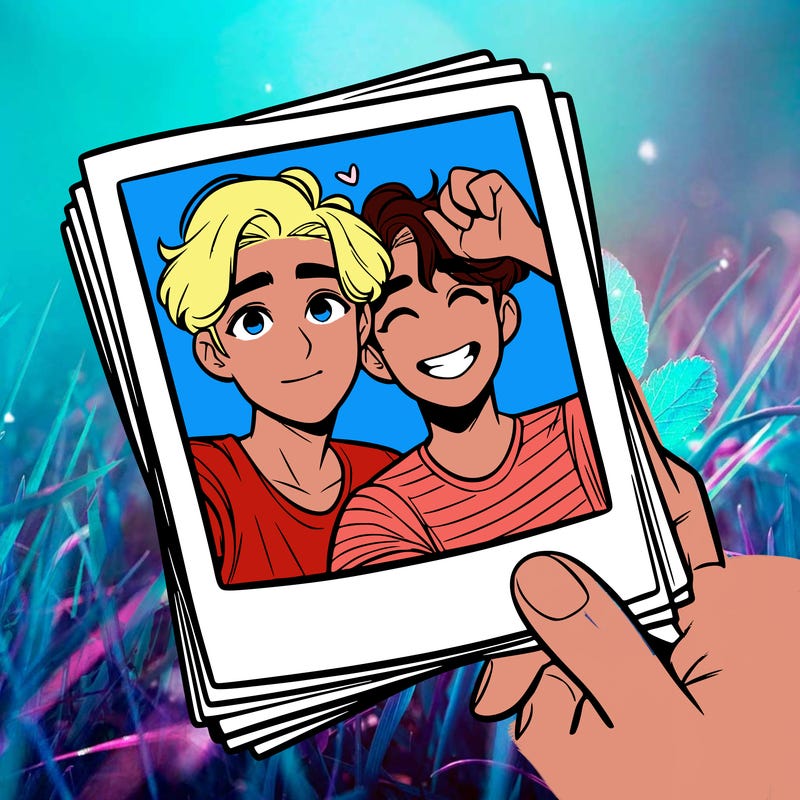 realistic, best friends taking a polaroid picture