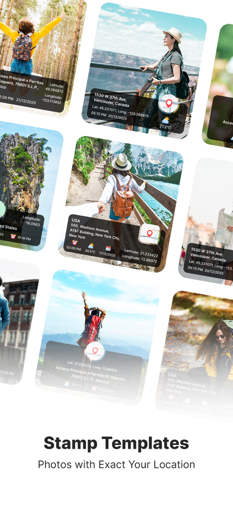 GPS Map Camera – GeoTag - 座標と住所が表示されているGPS位置スタンプ付きの写真のコレクション