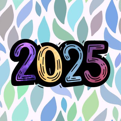 one line scrawled numbers sketch design “2025”