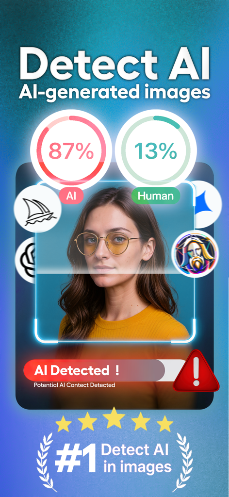 Humanize AI - AI Checker Tools - AI image detection interface showing an 87 percent AI generated score for a portrait photo