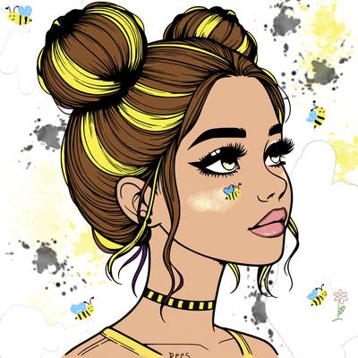 realistic girl with buns on the top of her head