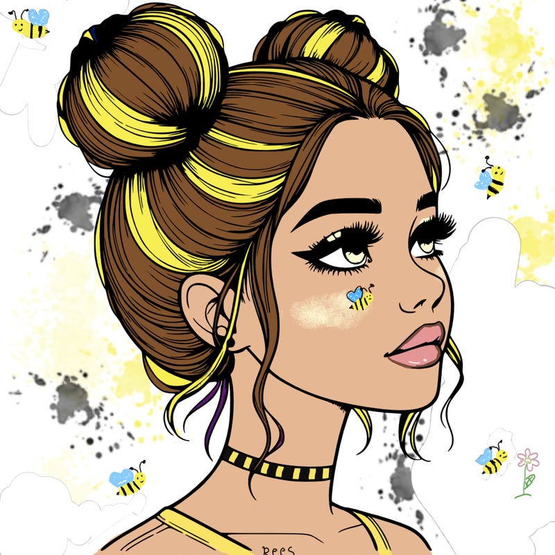 realistic girl with buns on the top of her head