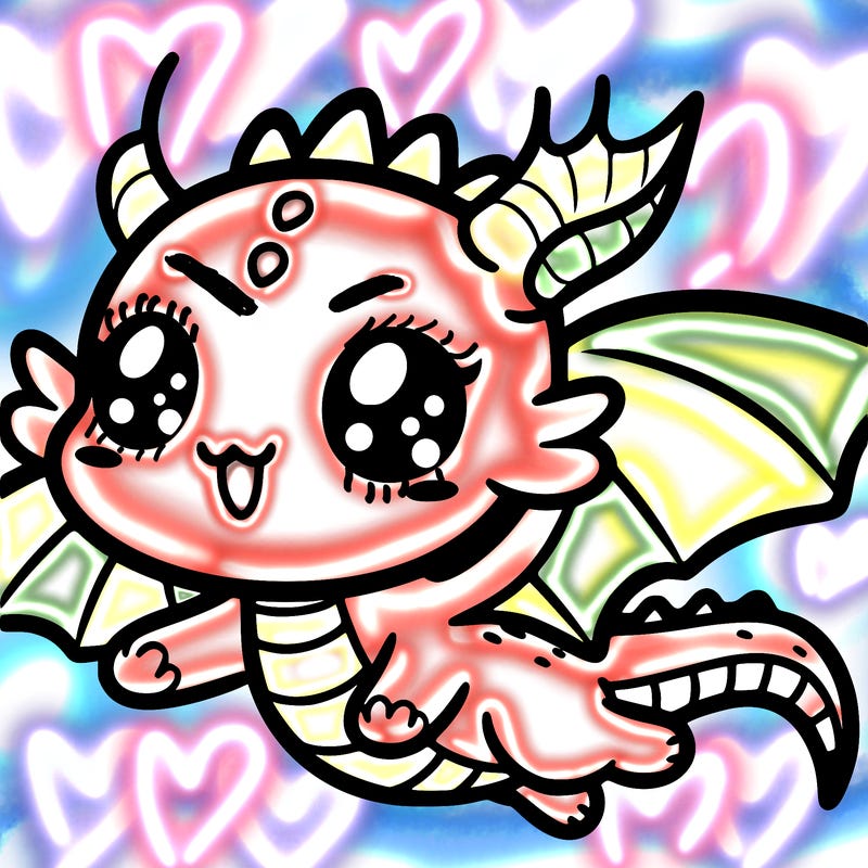 a kawaii-style cute dragon fkying with a playful face.
