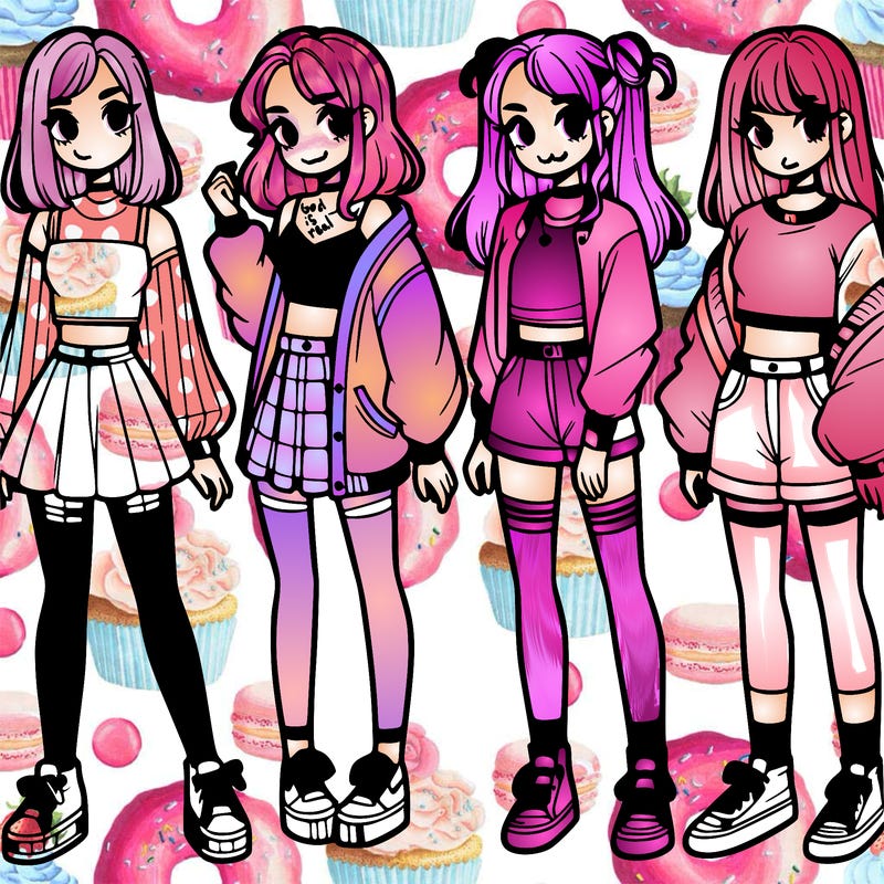 one girl with crop-top shirt and a jacket with a skirt, long socks and another girl with a shirt and pants with a jacket