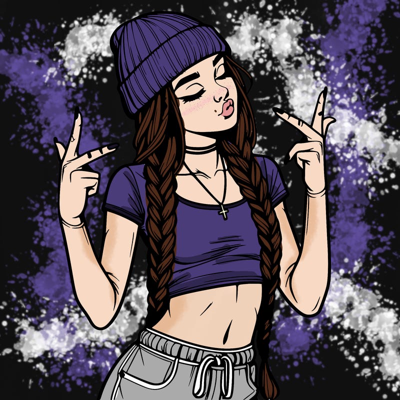 realistic teenage girl with braids and a beanie and crop top doing 🫶🏼