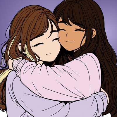 realistic two girls hugging