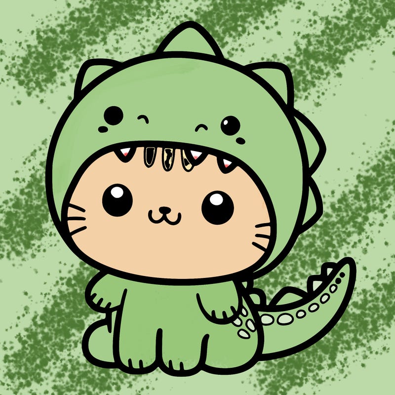 a cute cat wearing a dinosaur suit