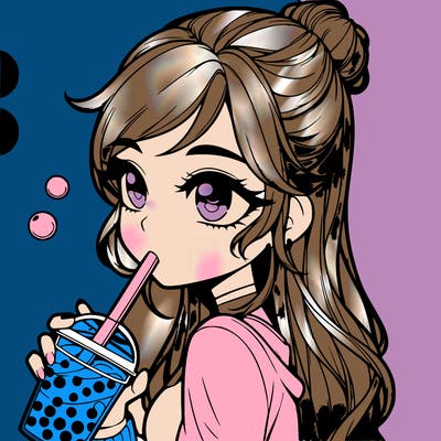 a realistic girl drinking boba