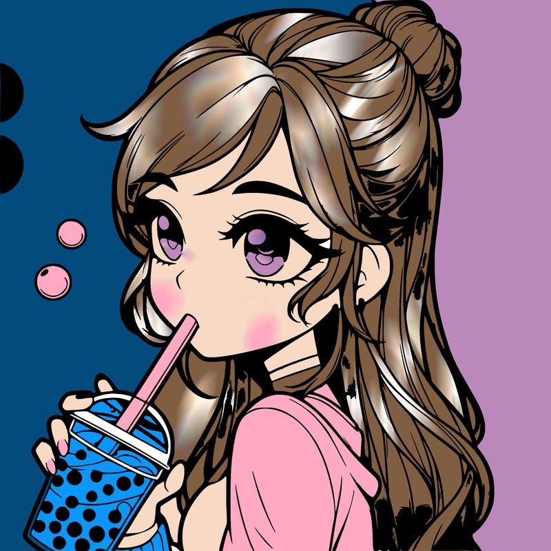 a realistic girl drinking boba