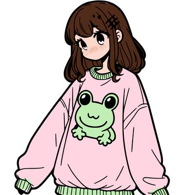 girl wearing frogging sweatshirt