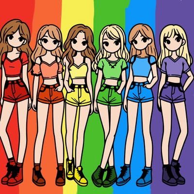 a group of girls wearing crop tops and shorts