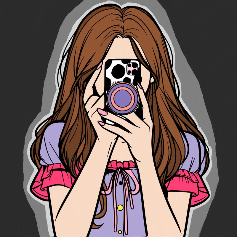 a realistic girl holding her phone taking pictures