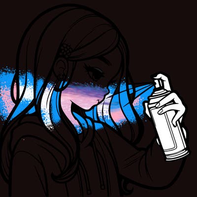 a realistic girl spray painting