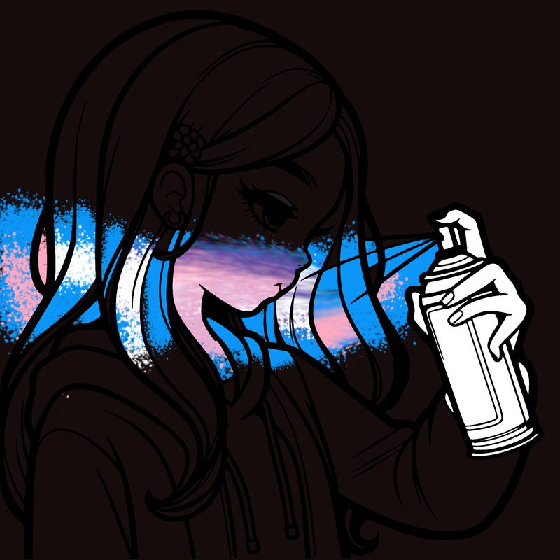 a realistic girl spray painting