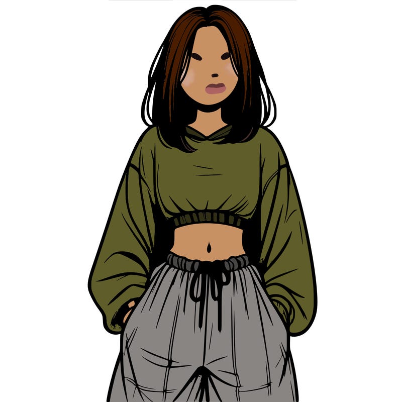 realistic girl faceless with baggy pants and a crop top