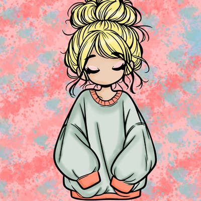 girl with baggy sweatshirt and messy bun