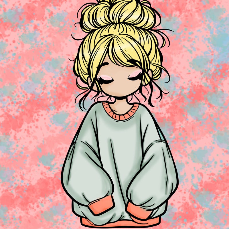 girl with baggy sweatshirt and messy bun