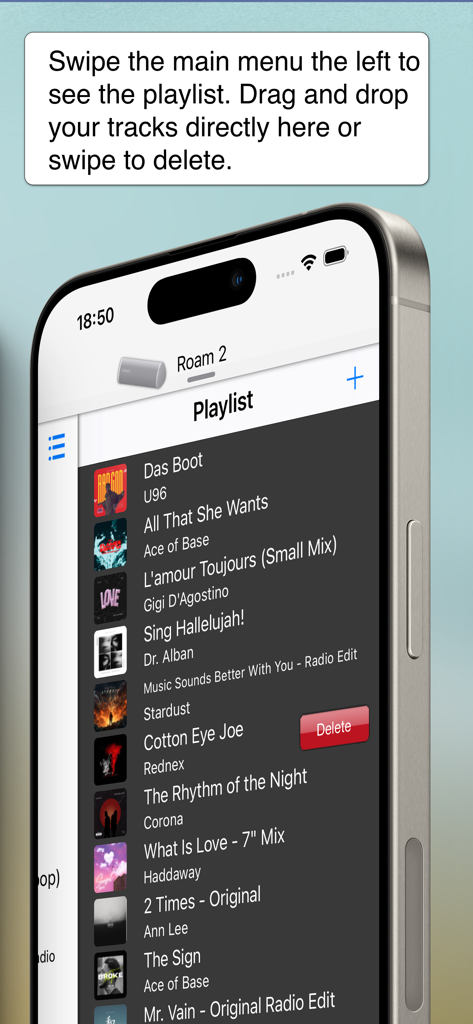 SonoPhone for Sonos - SonoPhone for Sonos app interface showing playlist management with swipe to delete