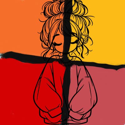 girl with baggy sweatshirt and messy bun