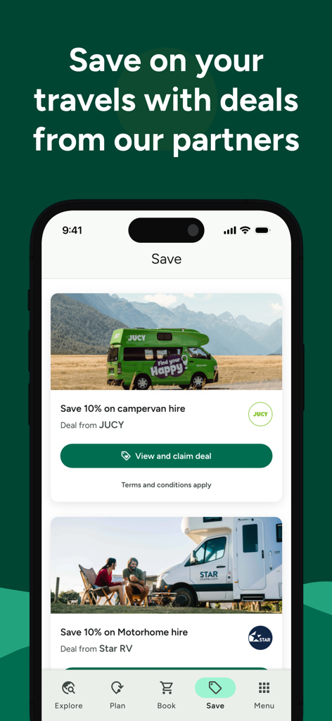 Travel deals for campervan and motorhome rentals on the WikiCamps Australia app