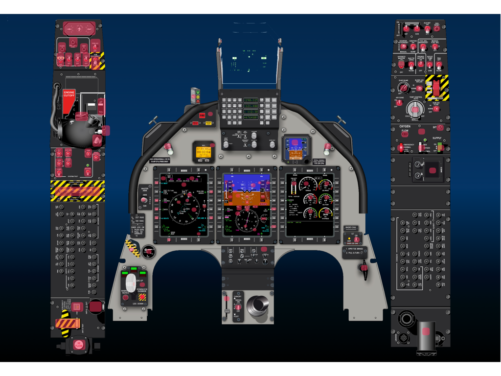 T-6B Cockpit - Diagramma interattivo dettagliato della cabina di pilotaggio dell'aeromobile T-6B Texan II che mostra i display di volo principali e i pannelli di controllo laterali