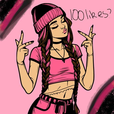 realistic teenage girl with braids and a beanie and crop top doing 🫶🏼