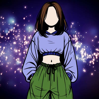 realistic girl faceless with baggy pants and a crop top
