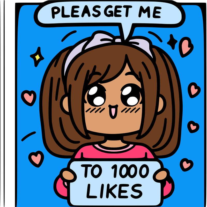 a girl saying please get me to 100 likes