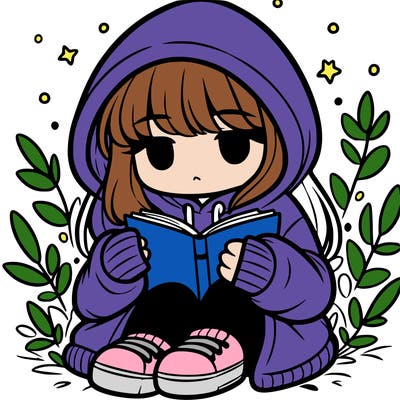 girl in oversized hoodie reading a book