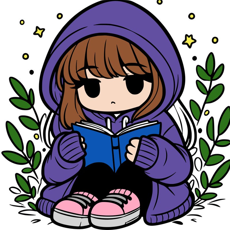 girl in oversized hoodie reading a book