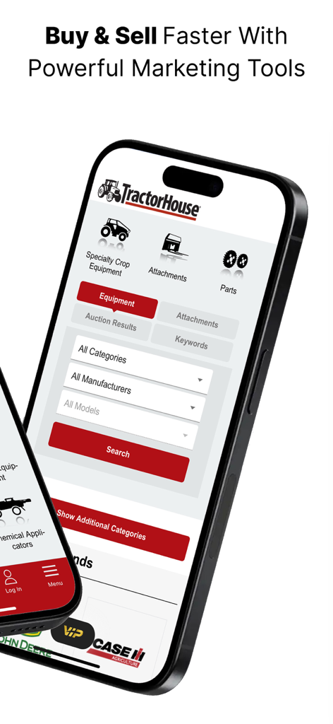 TractorHouse: Farm Equipment - TractorHouse mobile app screen showing search filters for farm equipment and machinery