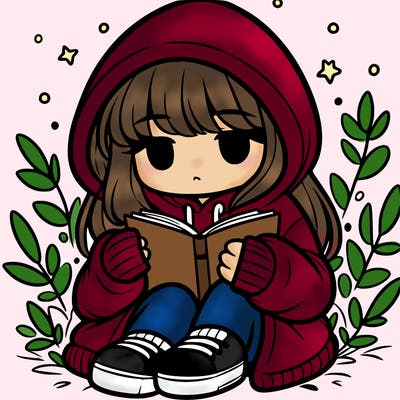 girl in oversized hoodie reading a book
