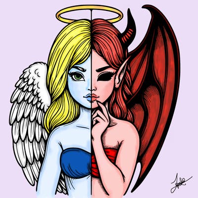 realistic angel half demon