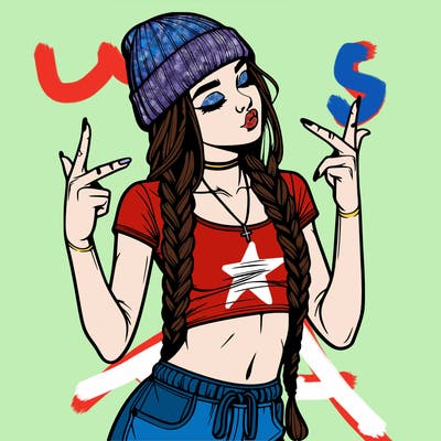 realistic teenage girl with braids and a beanie and crop top doing 🫶🏼