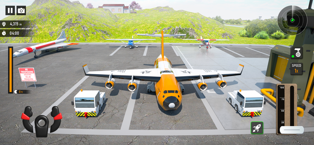 Flight Pilot Airplane Games 23 - A selection of different airplanes parked on an airport runway in a flight simulator game