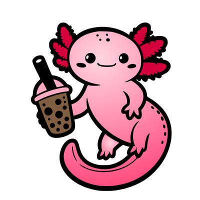 axolotl holding boba