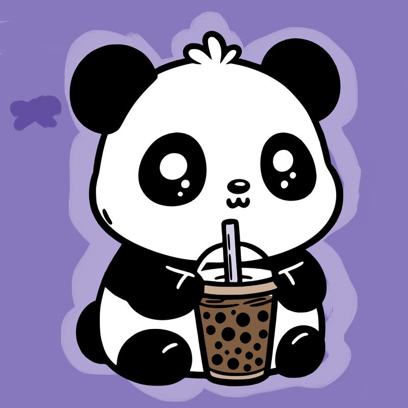 panda driking boba