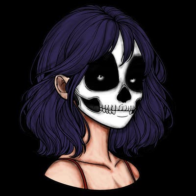 realistic girl with skull