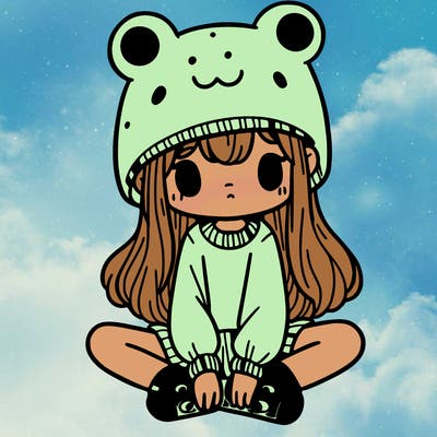 a girl wearing a frog hat and some frog socks