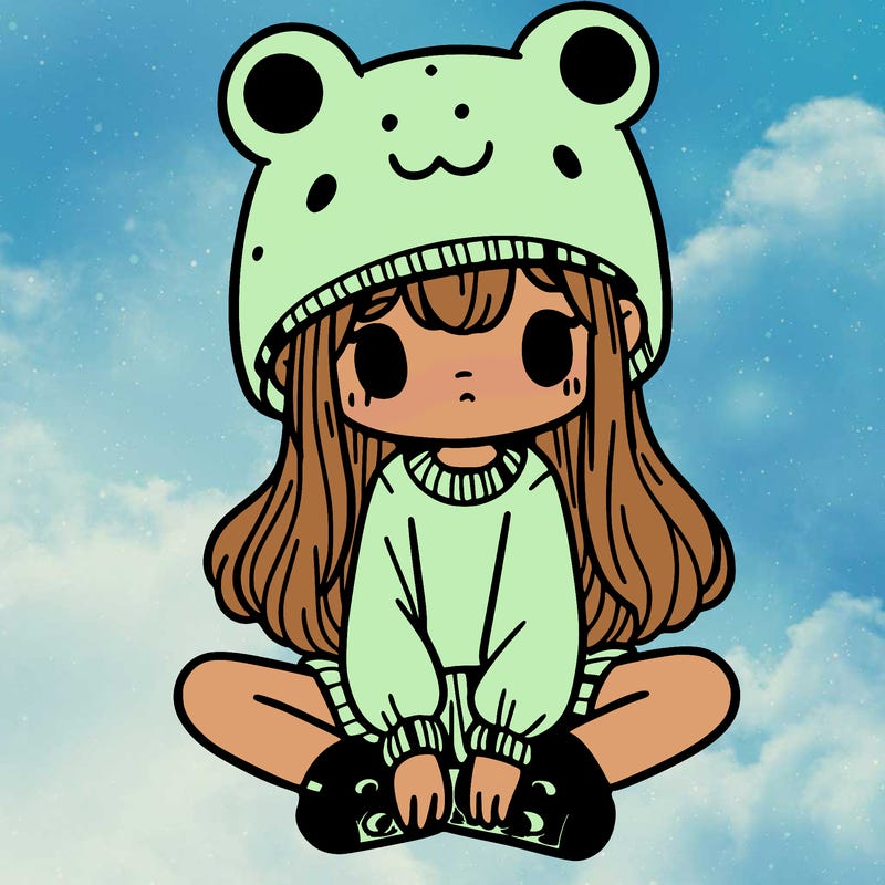 a girl wearing a frog hat and some frog socks