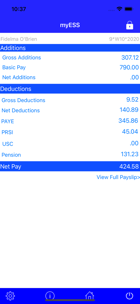 myESS - A summary of a payslip on the myESS mobile app showing pay additions deductions and total net pay