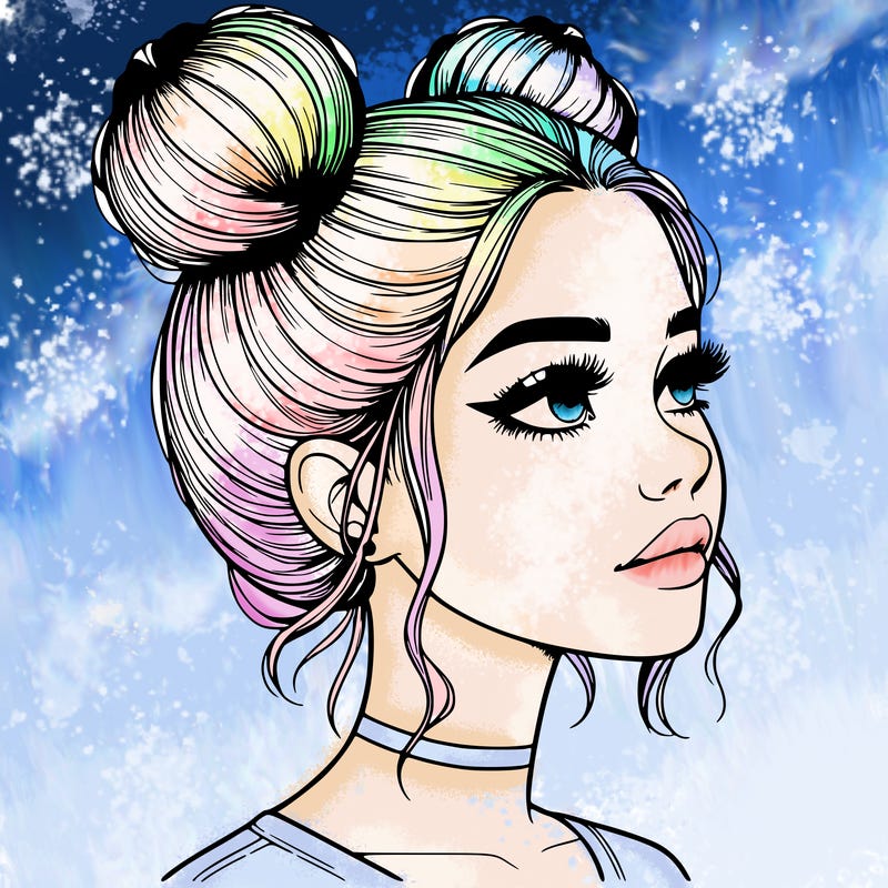 realistic girl with buns on the top of her head