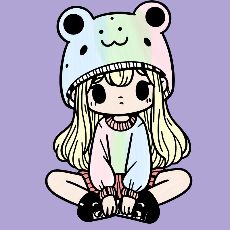 a girl wearing a frog hat and some frog socks