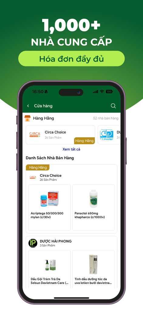 Buymed Vietnam - Buymed Vietnam mobile app interface displaying a list of pharmaceutical manufacturers and wholesale medical products.